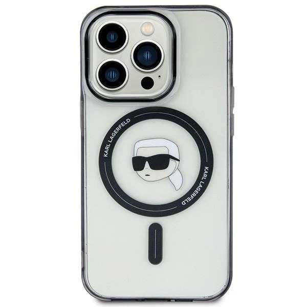 Etui Karl Lagerfeld KLHMP15SHKHNOTK na iPhone 15 6,1" průhledný pevný obal IML Karl`s Head MagSafe
